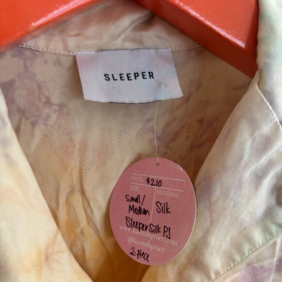 NWT Sleeper Silk Satin Pajama Set Tie Dye Yellow Mimosa Party Loungewear XS - Picture 2 of 10